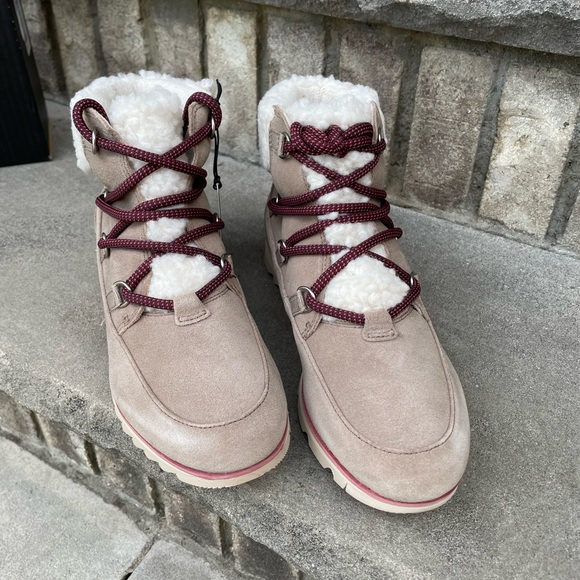 SOREL HARLOW LACE COZY US 8 Women's Outdoor Boot Waterproof Suede Beige New - Picture 5 of 10